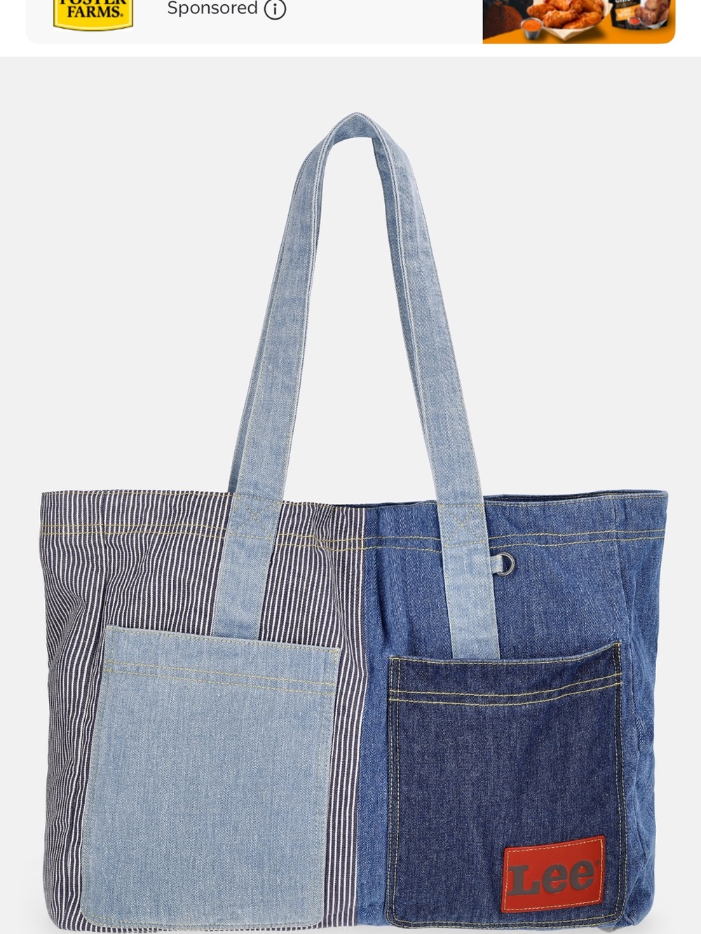 Lee Patchwork Denim Tote in Light and Dark Blue